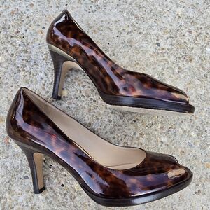 Cole Haan Carma Leopard Patent Open-toe Heels Pumps SZ 8.5